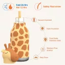 Asobu Bestie termosz rétegei és 24 órás hőtartást mutató infografika