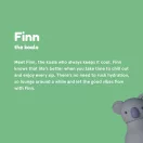 Finn, a koala karakter leírása az Asobu Bestie kulacs csomagolásáról