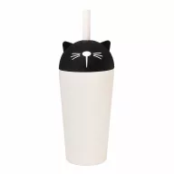 Asobu Bestie Sippy cica figurás hőtartó pohár fehér testtel és fekete tetővel