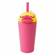 Asobu Bestie Sippy rózsaszín hőtartó kulacs sárga kacsa fejjel és szívószállal