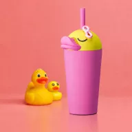 Asobu Bestie Sippy rózsaszín hőtartó kulacs sárga kacsa fejjel és szívószállal