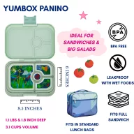 Yumbox Panino 4 rekeszes uzsonnás doboz nyitva dzsungelmintás belső tálcával