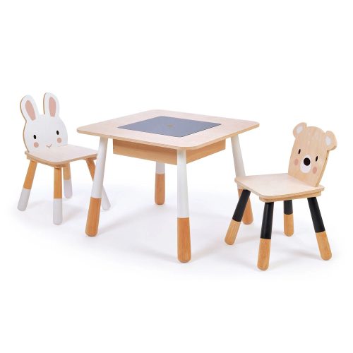Tender Leaf - Fa játszóasztal székekkel - Mackó és nyuszi