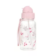 Tutete szívószálas tritan kulacs 500 ml madárkás mintával és rózsaszín kupakkal