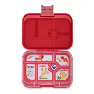 Yumbox Original 6 rekeszes piros uzsonnás doboz kutyás és cicás mintájú belső tálcával