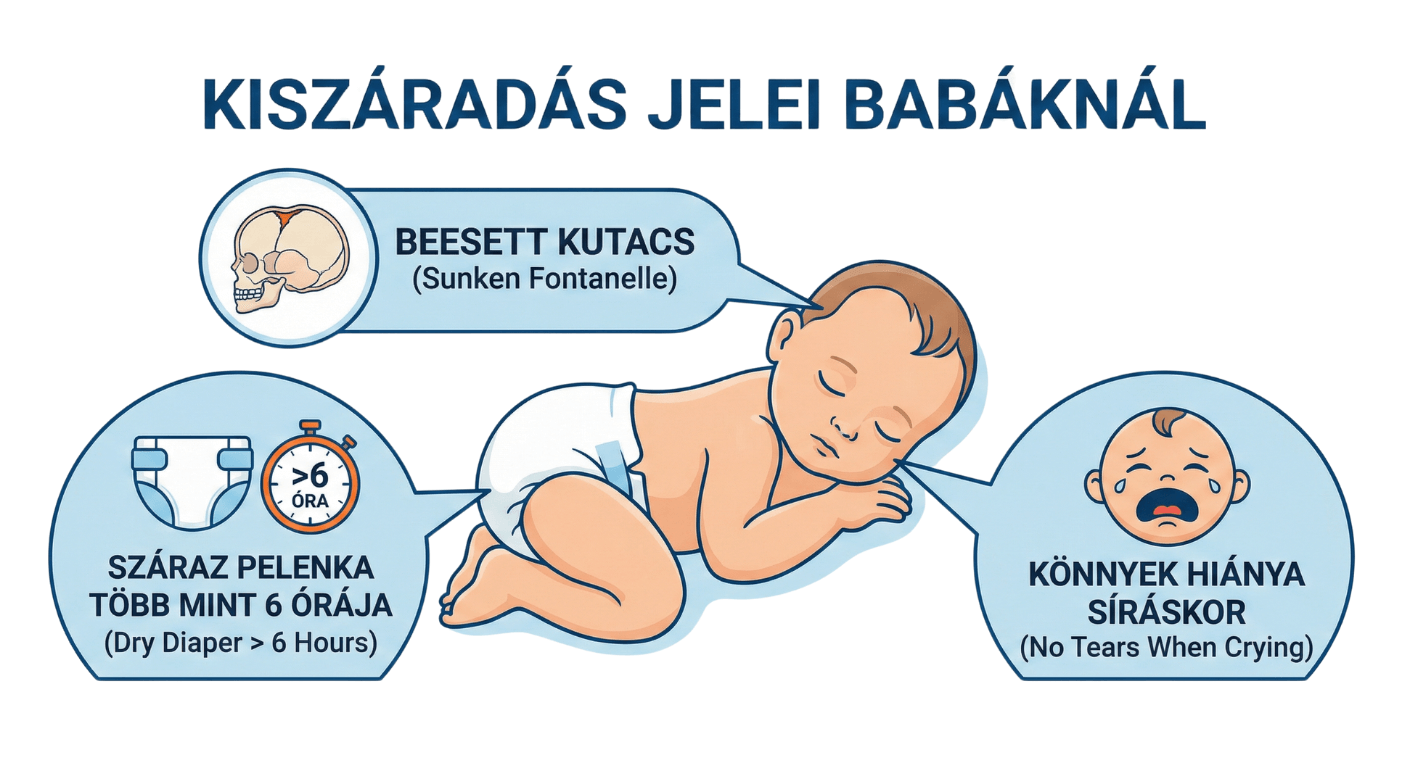 Kiszáradás jelei babáknál: beesett kutacs, száraz pelenka, könnyek hiánya